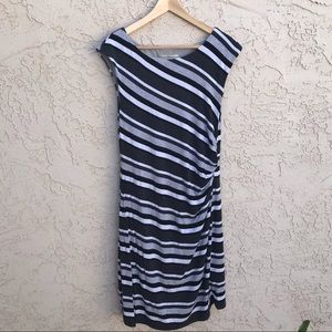 LOFT Black, white, and gray striped dress, Size L